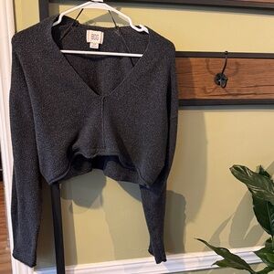 BDG Dark Gray V-Neck Cropped Sweater